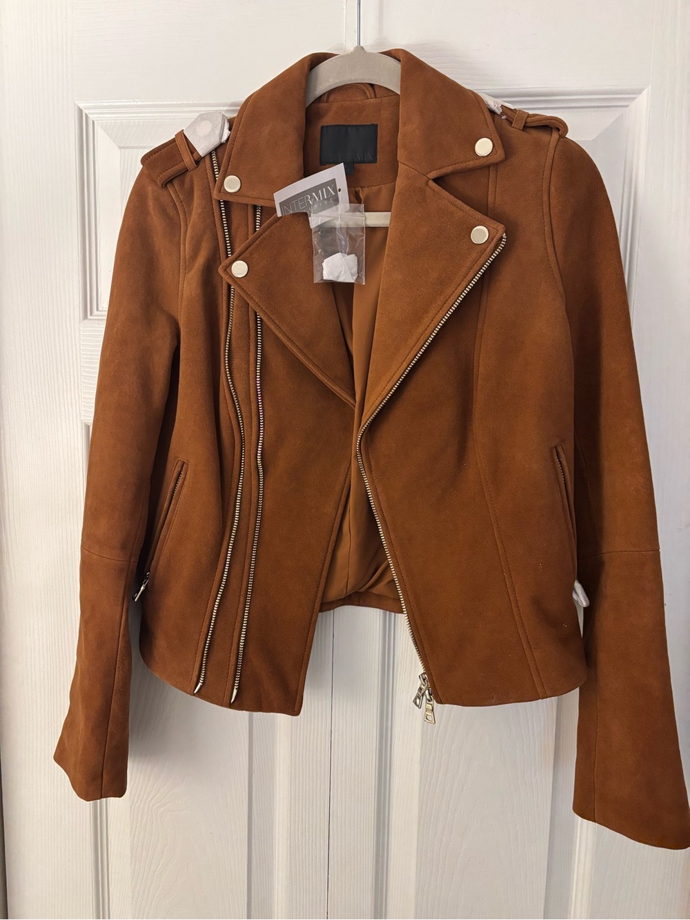 Intermix Exclusive Goat Suede Moto Jacket in Brown NWT 🤎 - Picture 6 of 10